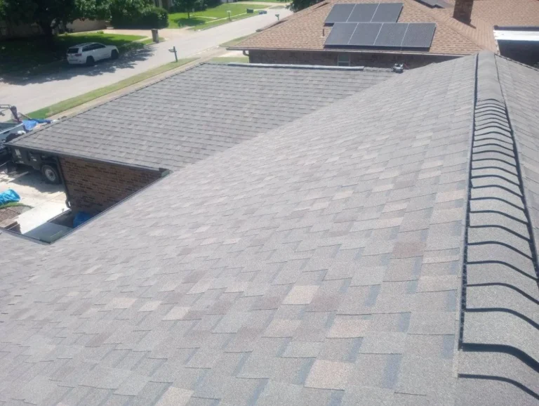 Finished shingle roof and ridge detail