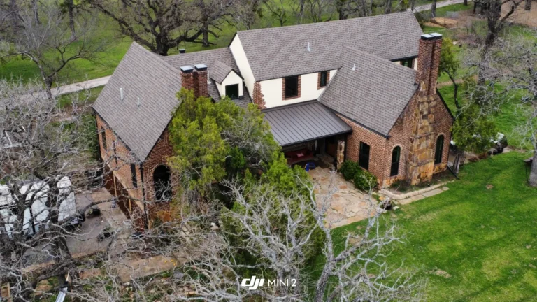 Completed roofing project viewed from above